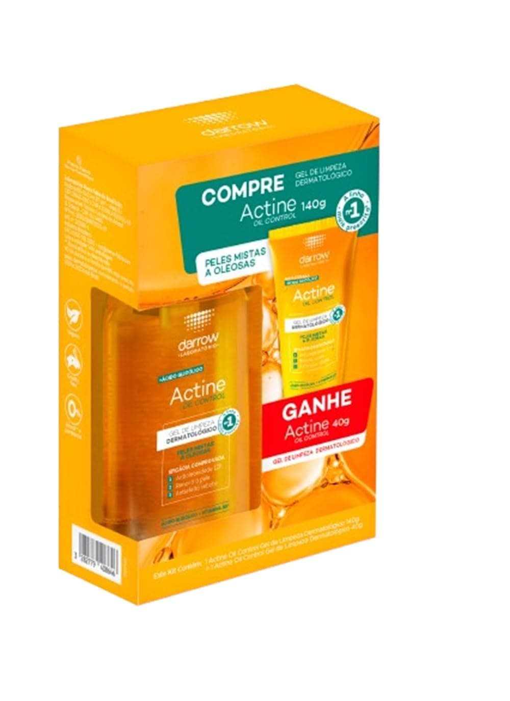 Imagem da oferta Darrow Actine Oil Control Kit Gel de Limpeza Dermatológico Facial com Ácido Glicólico e Vitamina B5 que Controla Oleosidade sem efeito rebote, Renova a Pele e Reduz Poros, 140g + 40g