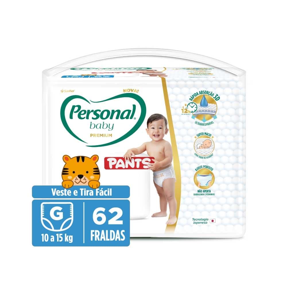 Imagem da oferta Personal Fralda Baby Premium Pants G, 62 Unidades