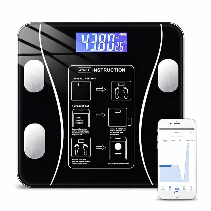 Imagem da oferta Balança Digital Bioimpedância Premium Bluetooth com App Saúde iOS Android para IMC Gordura Corporal Massa Muscular Massa Óssea Água Corporal Taxa Metabólica BMR Alta Precisão Vidro Temperado LED Luxo