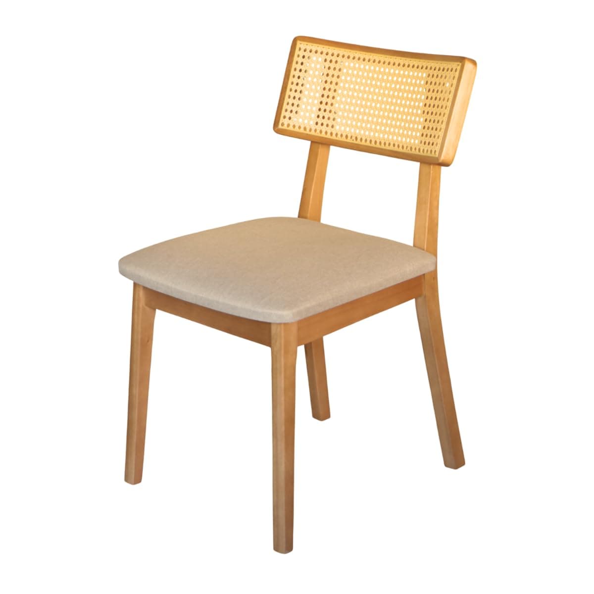 Imagem da oferta Cadeira de Jantar Madeira Maciça Estofada em Linho Bege Claro Encosto Rattan - Lilia