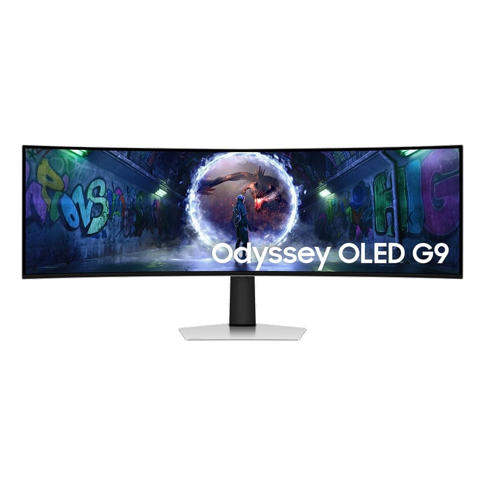 Imagem da oferta Monitor Samsung Odyssey OLED G9 49", DQHD, 240Hz, 0.03ms, ajuste de altura, G-sync, FreeSync Premium Pro, DP, HDMI, Micro HDMI, prata