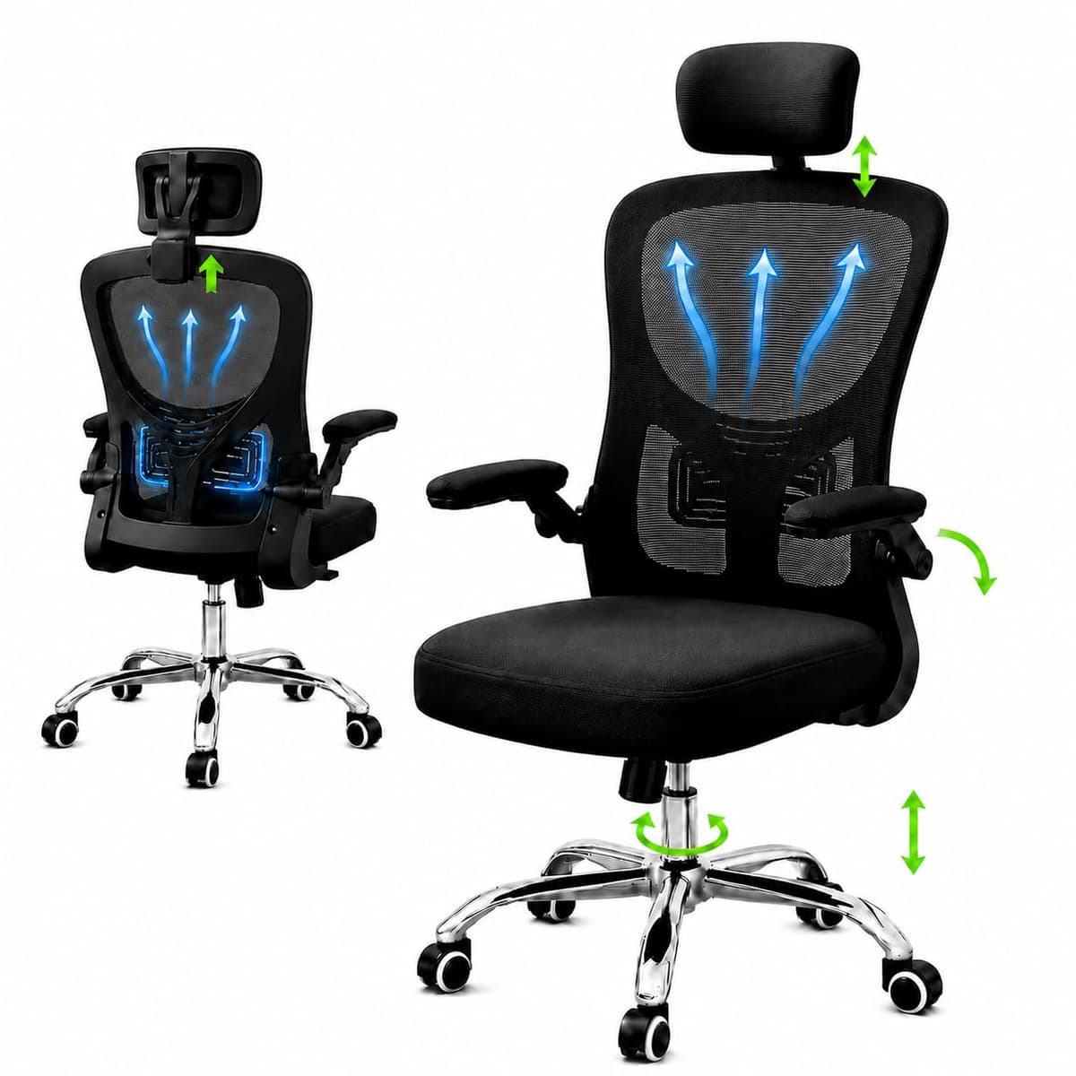 Imagem da oferta Laruno Cadeira de Escritório Ergonômica Premium NR17 Preta Giratória Reclinável 145 Graus com Suporte Lombar Encosto Mesh Respirável Cadeira Gamer Regulagem de Altura e Braços Suporta até 120kg