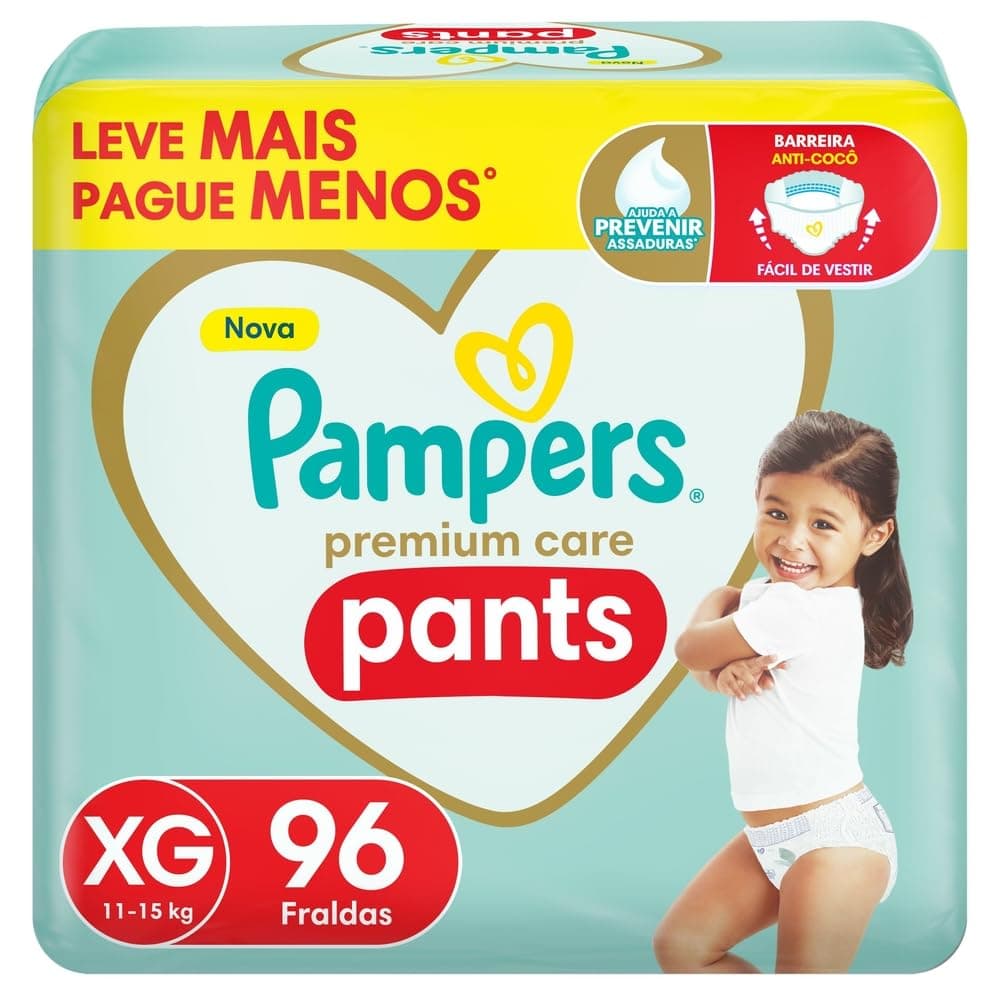Imagem da oferta Fralda Pampers Premium Care Pants Tamanho XG, Fácil de Vestir, 96 Unidades