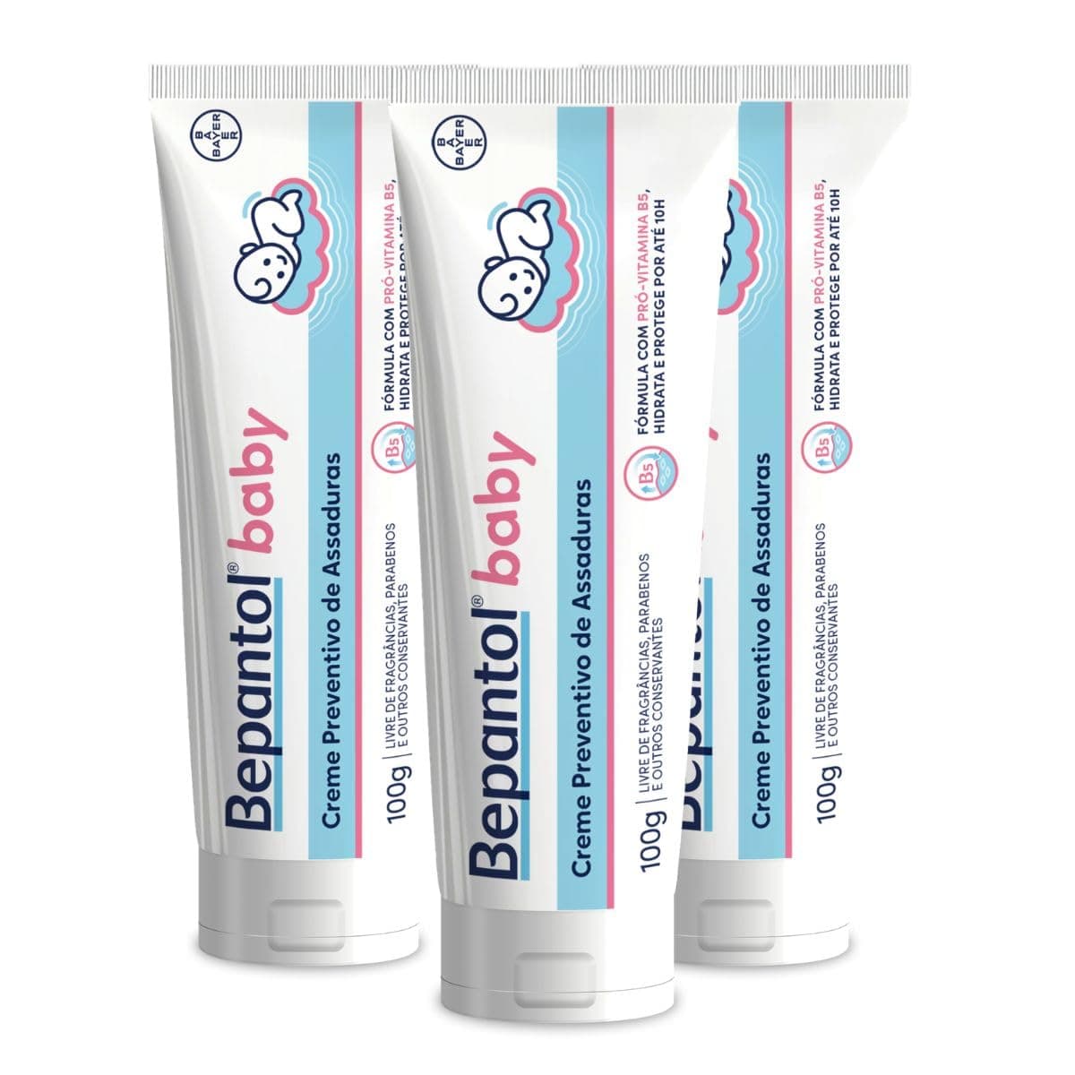 Imagem da oferta Kit 3 Cremes Pomadas de Assaduras Vit B5 com 100g cada, Total 300g - Bepantol Baby