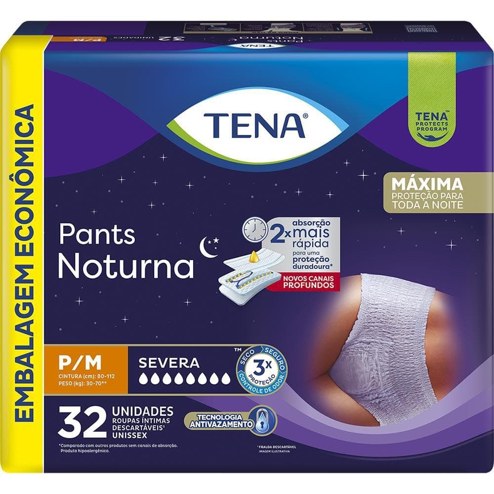 Imagem da oferta Tena Pants Noturna, Roupa Íntima para Incontinência Urinária, P/M - Embalagem econômica, 32 unidades
