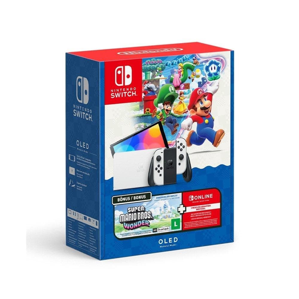 Imagem da oferta Bundle Nintendo Switch OLED + Super Mario Bros. Wonder + 3 Meses de Assinatura Nintendo Switch Online