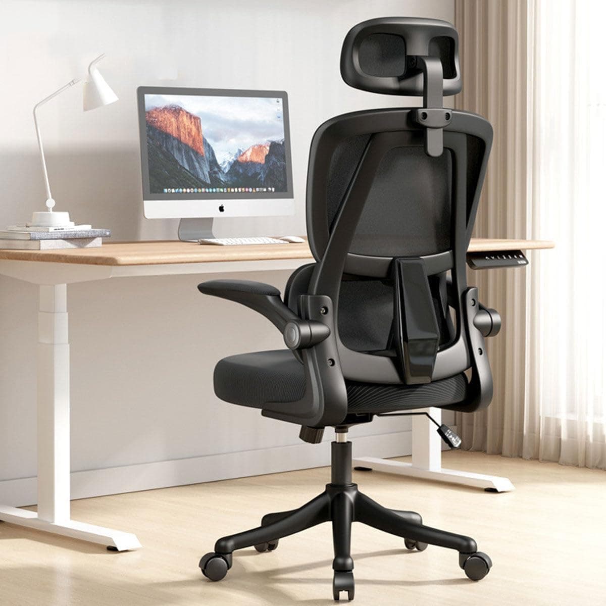 Imagem da oferta EKROTOK Cadeira de Escritório com Almofada de Assento de Látex, Cadeiras Ergonômicas para Computador com Apoio de Braços Retráteis e Apoio Lombar com Encosto Alto Trabalho (Preto)