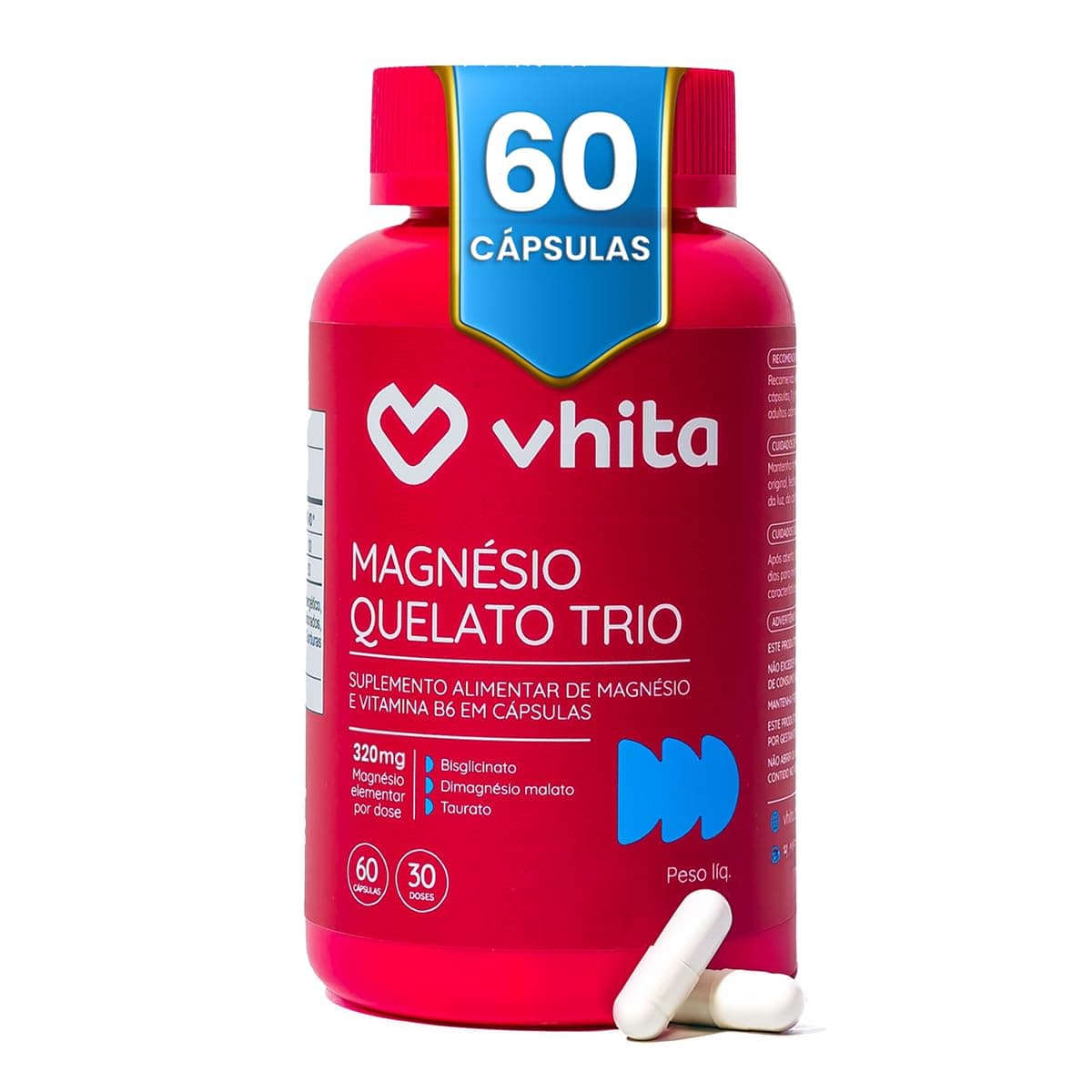 Imagem da oferta Vhita Magnesio Quelato Trio, Dimalato, Bisglicinato e Taurato, com Vitamina B6, 60 Cápsulas