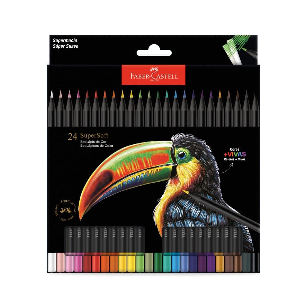 Imagem da oferta Faber-Castell Lápis De Cor Supersoft com 24 Cores - Ecolápis super mácio com cores mais vivas, excelente cobertura