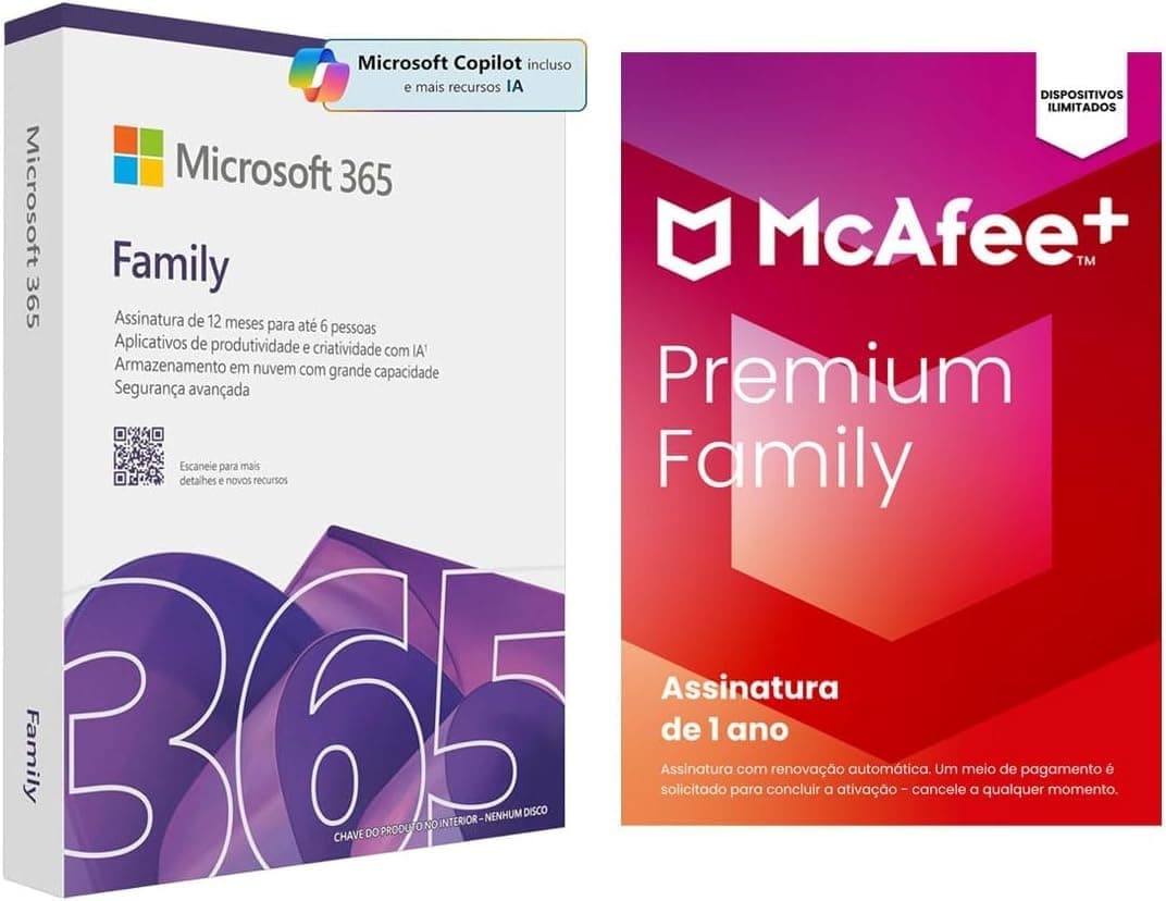 Imagem da oferta Kit Microsoft 365 Family + McAfee Premium Family 2026 - EP232347