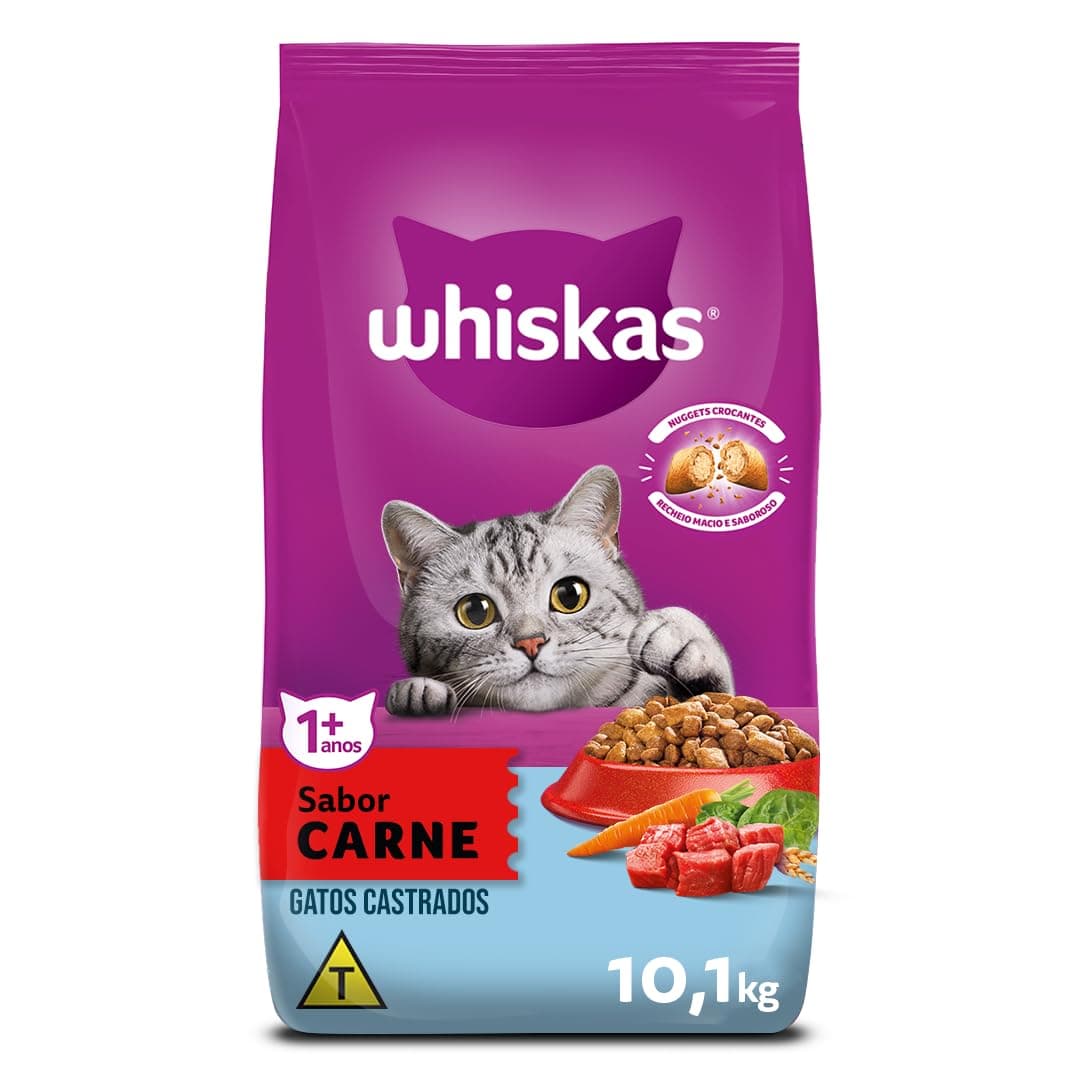 Imagem da oferta whiskas Ração Whiskas Para Gatos Adultos Castrados Sabor Carne - 10,1Kg