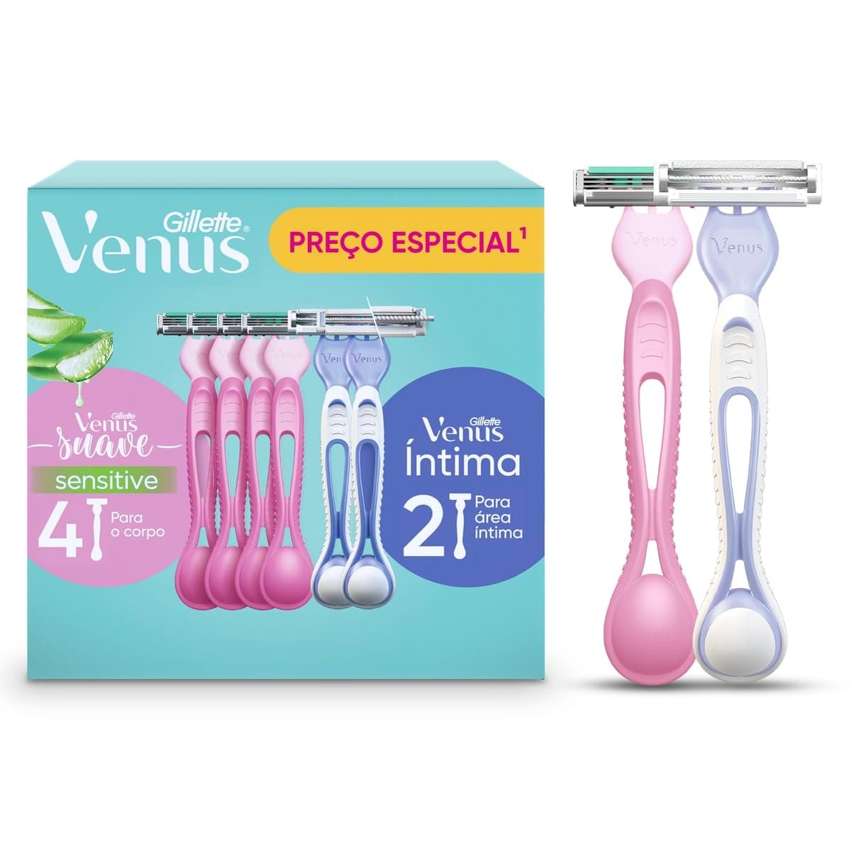 Imagem da oferta Kit Aparelho de Depilação Gillette Venus Suave 4Un + Venus Íntima 2Un