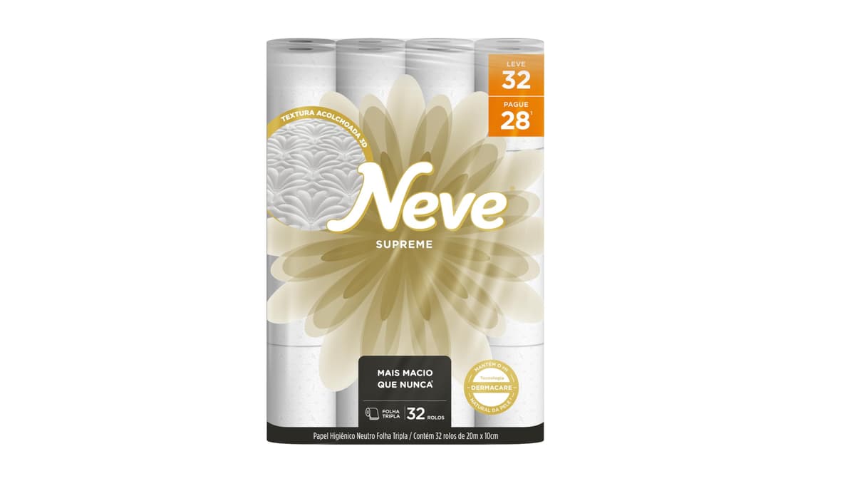 Imagem da oferta Neve Papel Higiênico Supreme Folha Tripla, 20m, Leve 32 Pague 28 Rolos