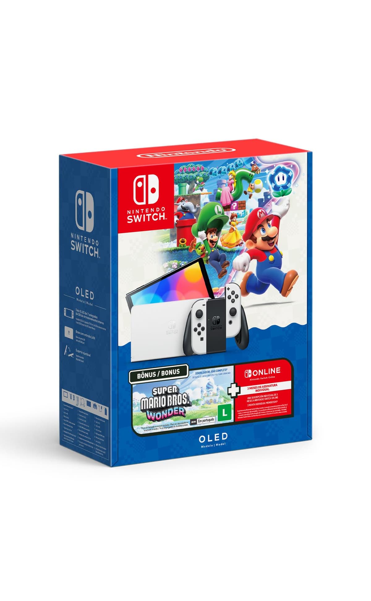 Imagem da oferta Bundle Nintendo Switch OLED + Super Mario Bros. Wonder + 3 Meses de Assinatura Nintendo Switch Online