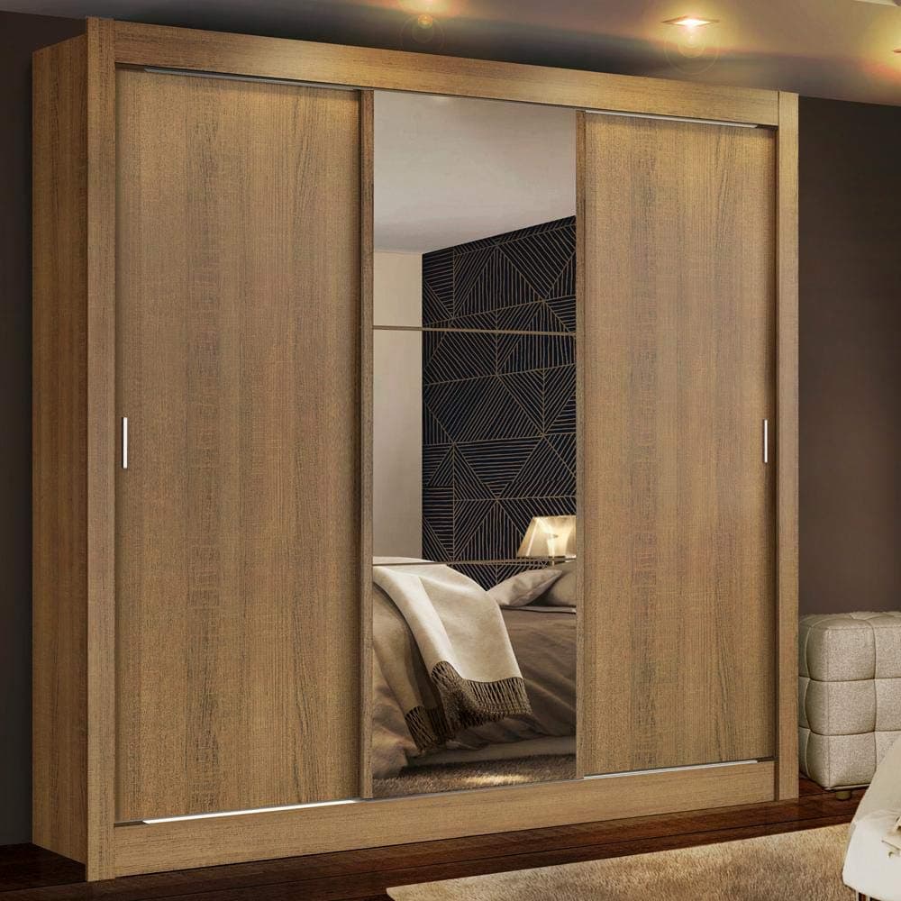Imagem da oferta Guarda-roupa Casal Madesa Mônaco 3 Portas de Correr com Espelho - Rustic