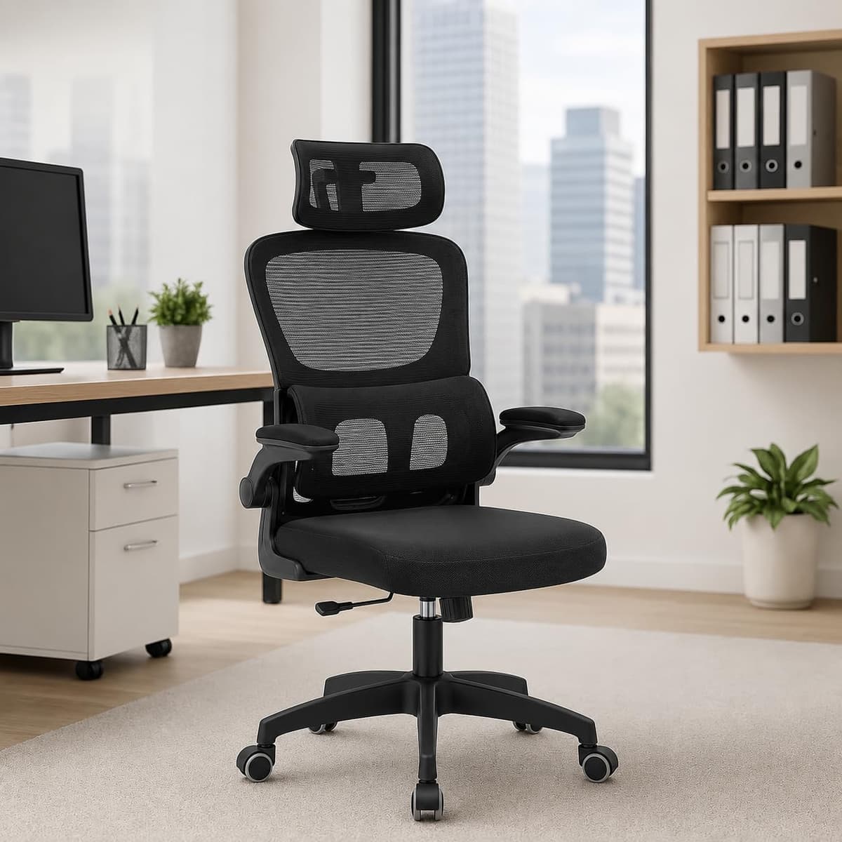 Imagem da oferta Cadeira de Escritório Suporte Lombar Ergonômico Malha Respirável Mesh Apoio Cabeça Confortavél Art Cadeiras Presidente Premium