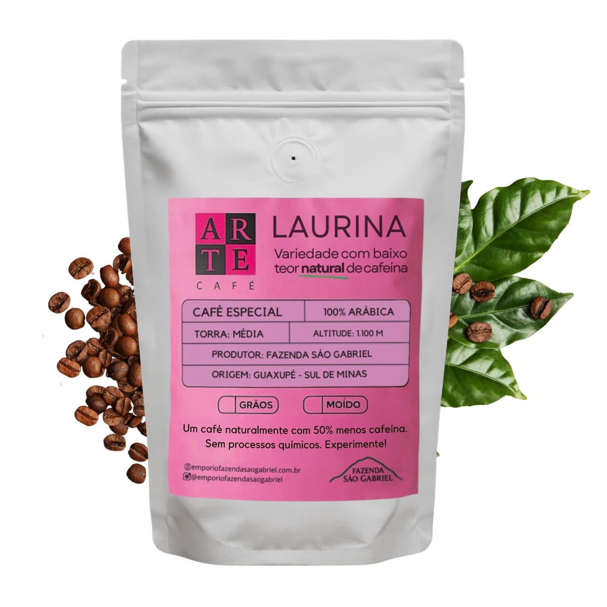 Imagem da oferta Café Especial Moído 100% Arábica Laurina Bourbon Variedade Rara Naturalmente com Baixo Teor de Cafeína Torra Média Premium Notas de Chocolate, Mel, Baunilha – Cultivo em Altitude Sul de Minas Guaxupé Fazenda São Gabriel – 250g