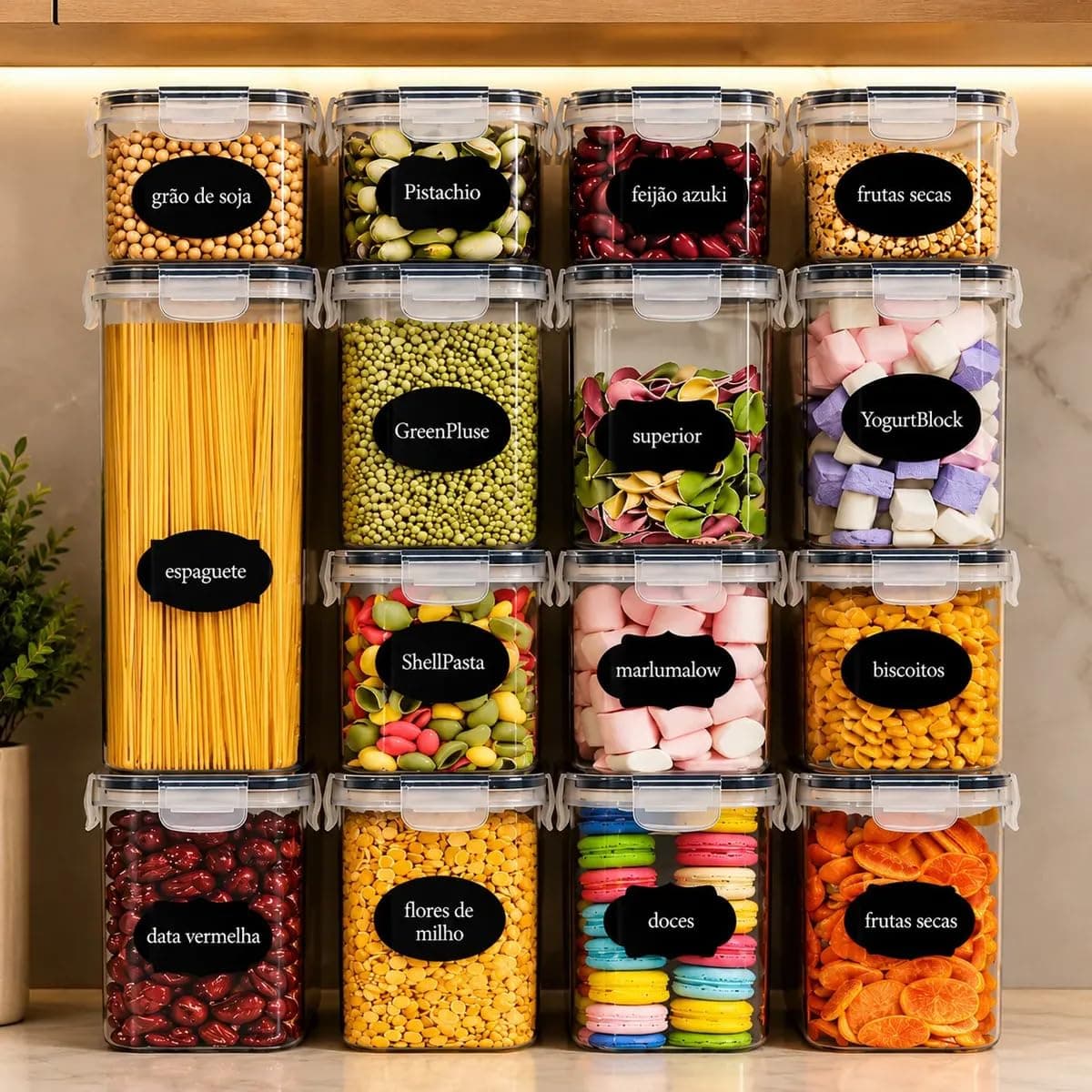 Imagem da oferta Kit 15 Potes Herméticos Alimentos Com Tampa Vedação Em Silicone Conserva Sua Comida Pote Empilhável Organização Praticidade Cozinha Completa