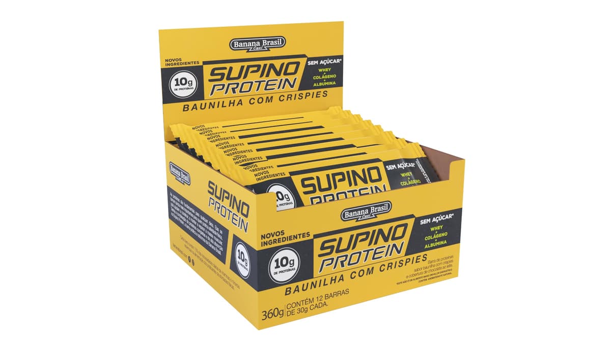 Imagem da oferta Banana Brasil Display Barra De Proteína Supino Protein Baunilha Com Crispies - 12 Unidades De 30G
