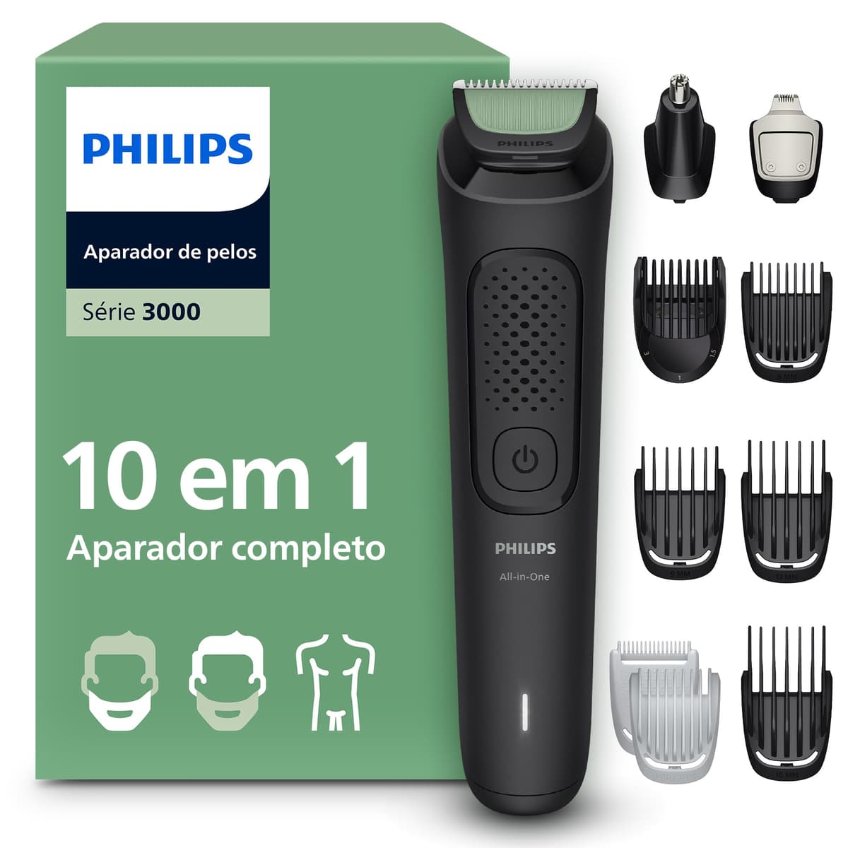 Imagem da oferta Aparador de Pelos Philips All-in-One 10 em 1 Série 3000 | Máquina para Rosto, Cabelo e Corpo | Barbeador Elétrico Multigroom | MG3941/15