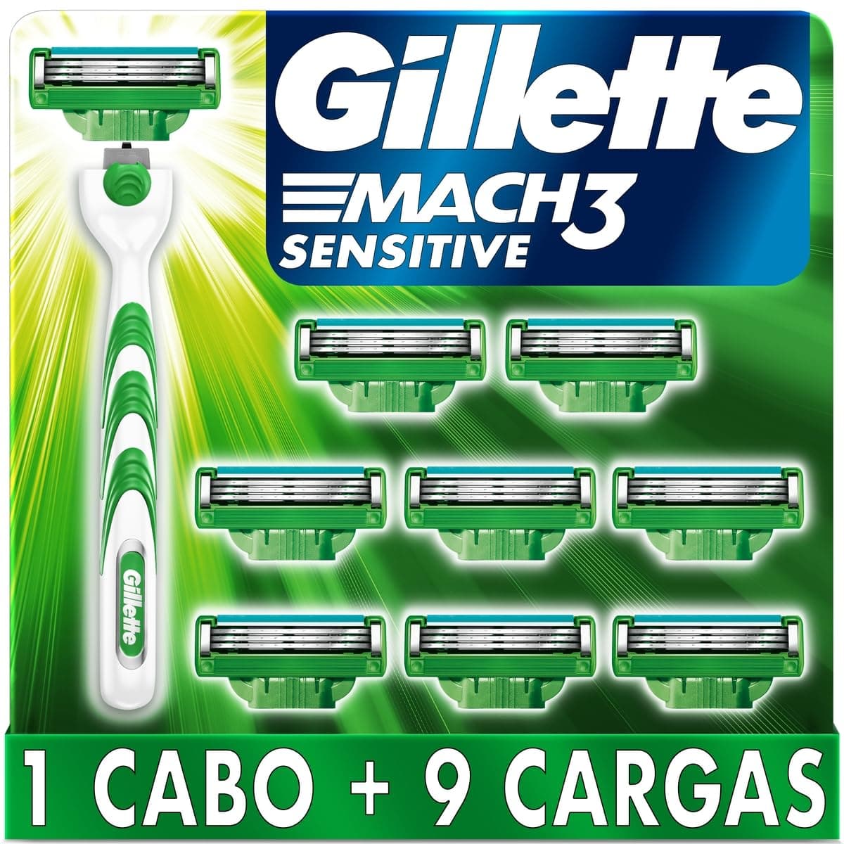 Imagem da oferta Gillette Aparelho De Barbear Mach3 Sensitive + 9 Cargas