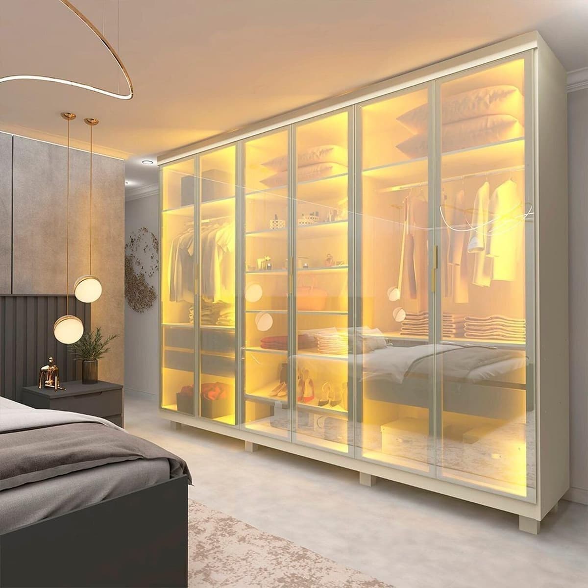 Imagem da oferta Guarda-roupa Casal 6 Portas, com 6 Portas Reflecta com Pés com Led Imperatriz 100% Mdf Off White