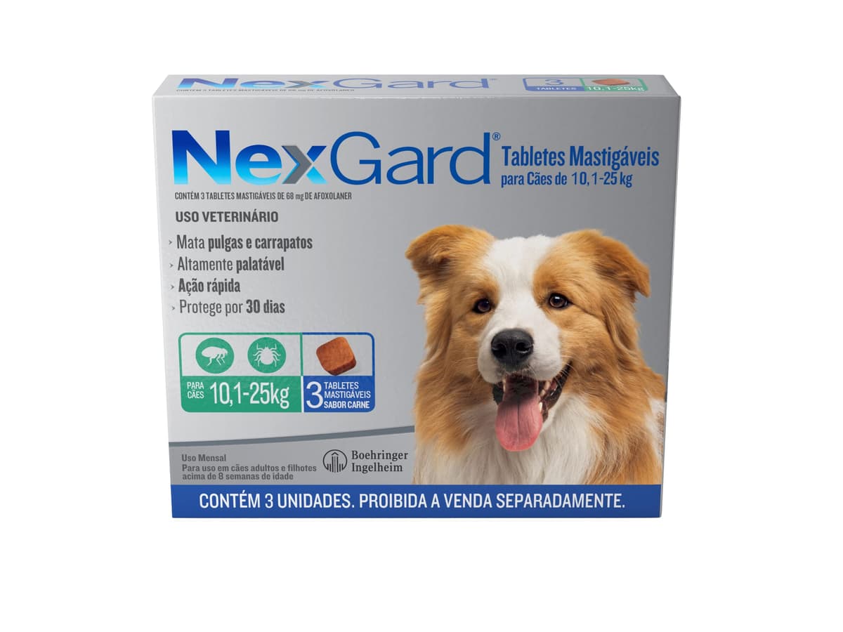 Imagem da oferta NexGard Antipulgas e Carrapatos para Cães de 10.1 a 25kg - 3 tabletes