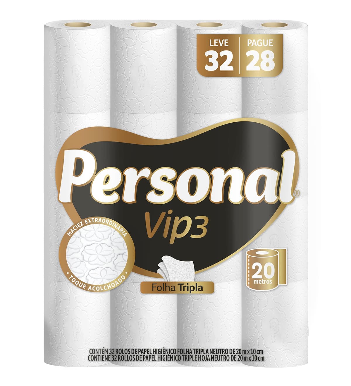 Imagem da oferta Personal Papel Higiênico Vip Folha Tripla, 32 Rolos De 20M