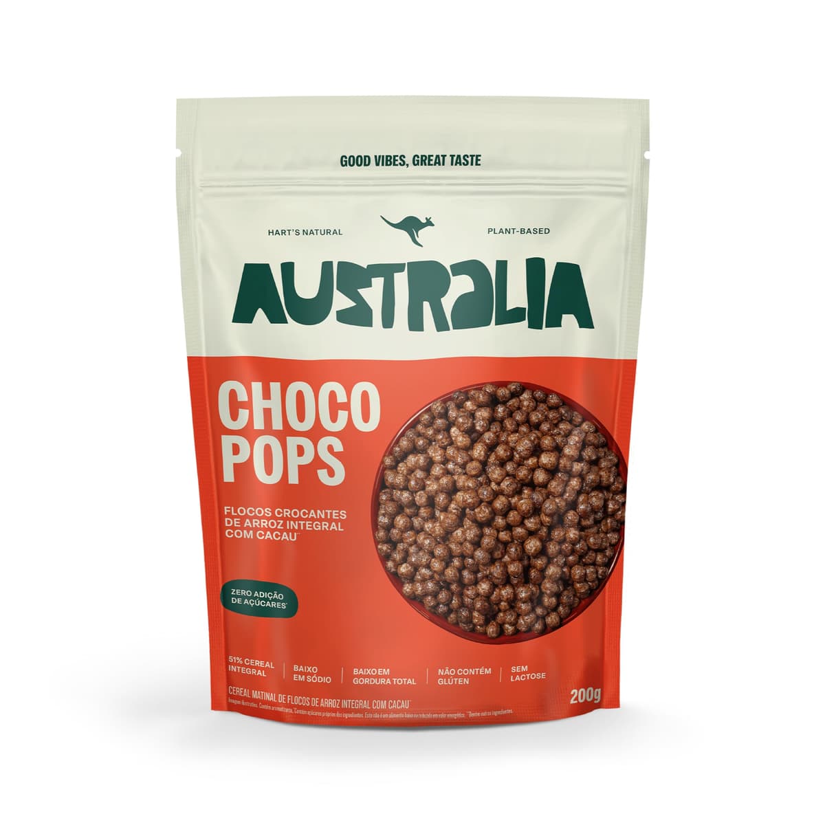 Imagem da oferta Hart's Natural ChocoPops Australia Chocolate | Cereal Matinal Sem Adição de Açucar, Sem Glúten, Sem Lactose, Vegano | 100% Natural | Alto em Fibras | 200g
