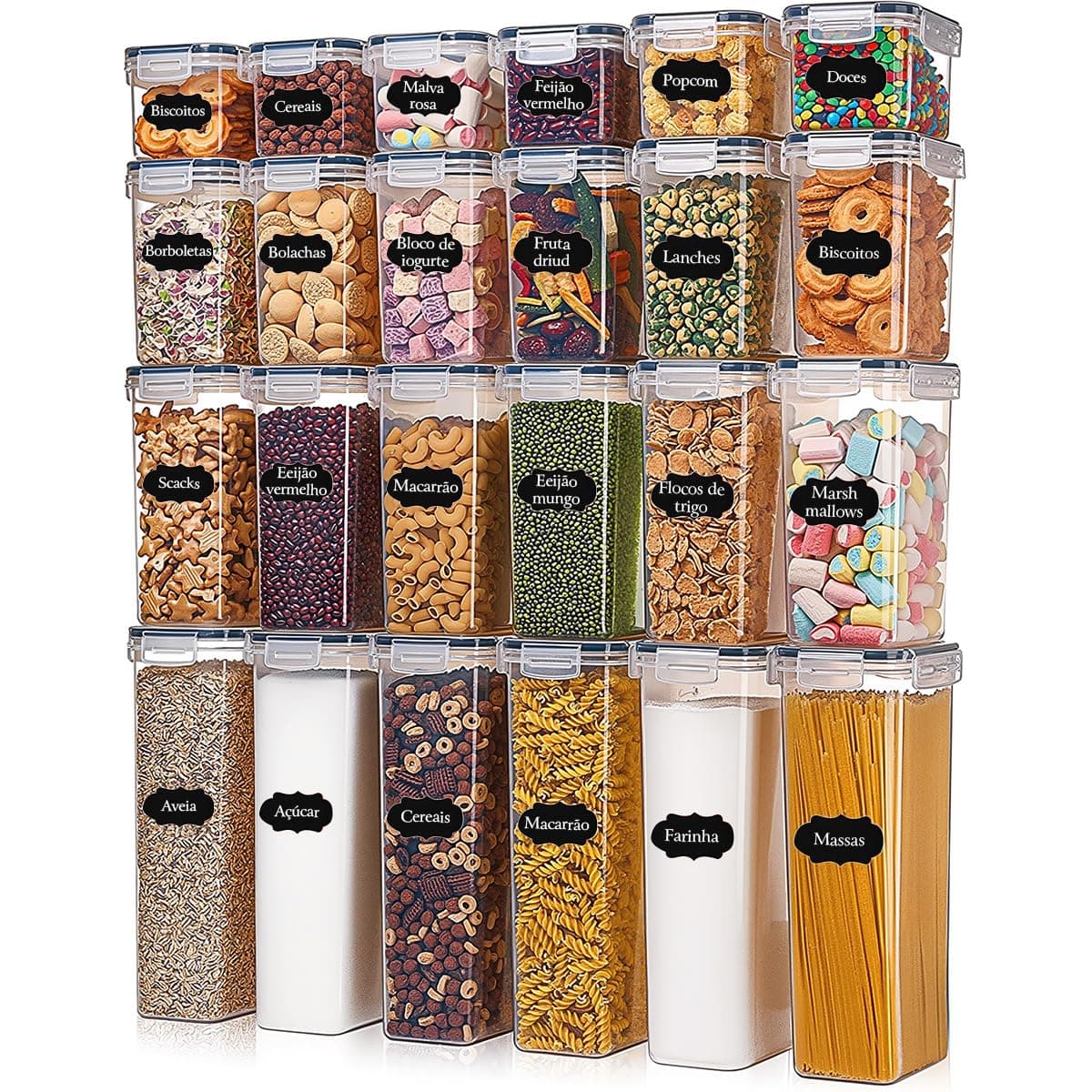 Imagem da oferta Potes Tampa Hermético Porta Alimentos Mantimentos Armário Cozinha (Kit 24)