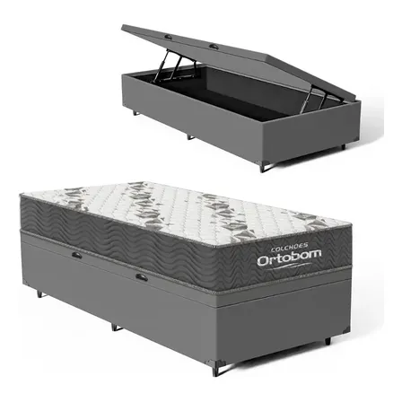Imagem da oferta Cama Box Baú Solteiro Ortobom Com Colchão Espuma D33 Firme Cinza