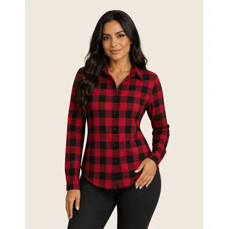 Camisa Xadrez Longa Blusa Manga Festa Junina Social De Botão