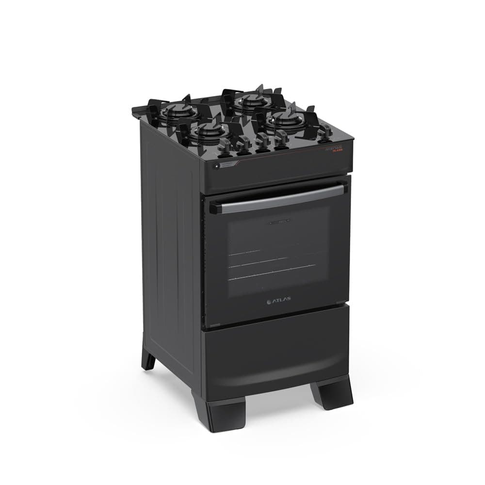 Imagem da oferta Atlas Fogão 4 Bocas Atenas Glass de Piso Preto Bivolt 50 Litros | Mesa de Vidro Temperado, a Gás