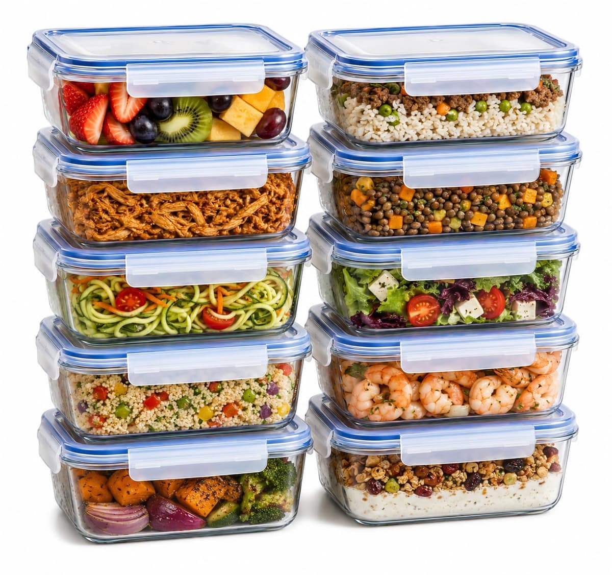 Imagem da oferta Kit 10 Potes de Vidro Herméticos 640ml com Tampa e 4 Travas | Marmitas Reutilizáveis | Vedação Total | Refratário para Forno, Micro-ondas, Freezer e Geladeira | Livre de BPA